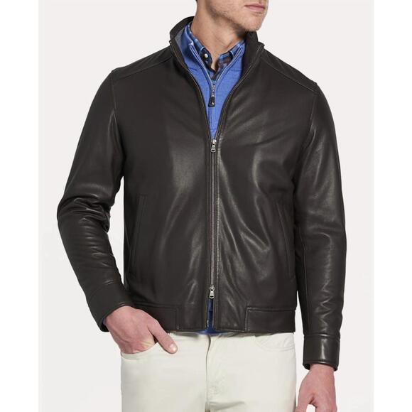 NEW PETER MILLAR boylan classic leather bomber jacket in brown